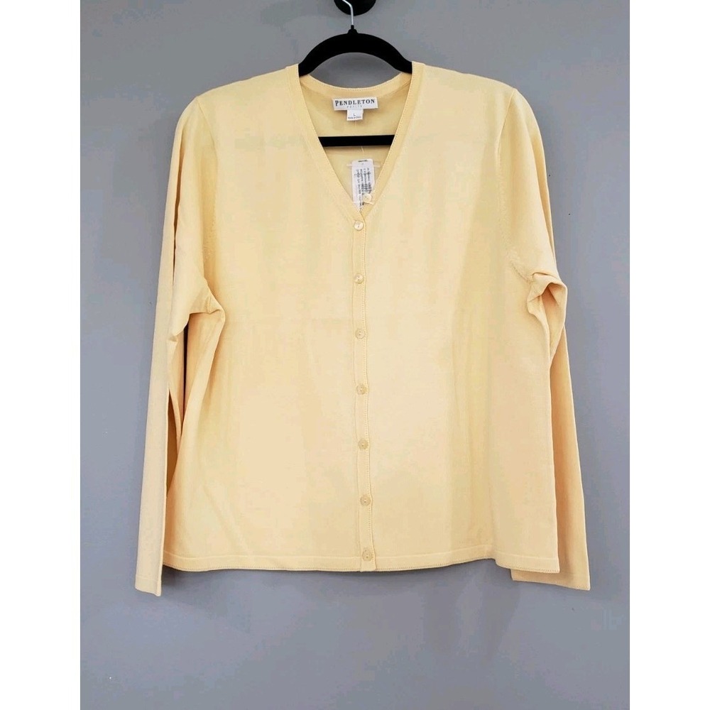 NEW SILK BLEND LARGE PETITE Pendleton Cardigan Sweater Button Up Solid yellow